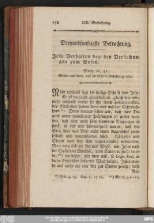 Dreyundfunfzigste Betrachtung. Jesu Verhalten bey den Versuchungen zum Bösen.