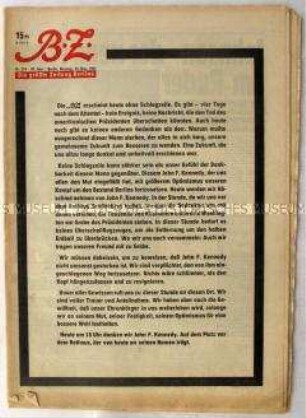 Berliner Tageszeitung "B.Z." zum Mord an John F. Kennedy