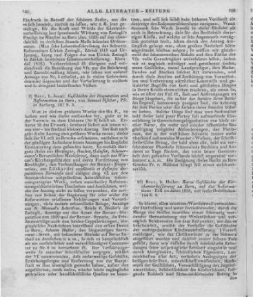 [Schriften in Bezug auf die Säcularfeier der Berner Reformation] Fischer, S.: Geschichte der Disputation und Reformation in Bern. Bern: Jenni [1828]