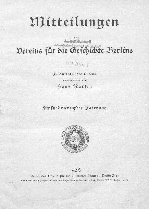 45.1928: Mitteilungen des Vereins für die Geschichte Berlins
