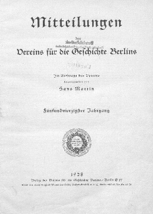45.1928: Mitteilungen des Vereins für die Geschichte Berlins