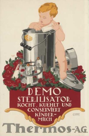 Demo Sterilisator kocht, kühlt und konserviert Kindermilch. Thermos-A.G.