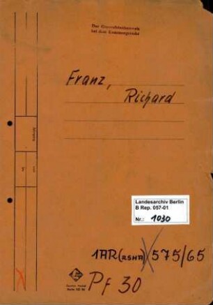 Personenheft Richard Franz (*07.05.1905)