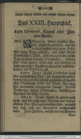 Das XXIII. Hauptstück. Aqua Cinamoni, Caneel oder Zimmet-Wasser