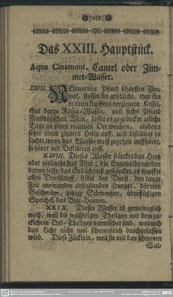 Das XXIII. Hauptstück. Aqua Cinamoni, Caneel oder Zimmet-Wasser