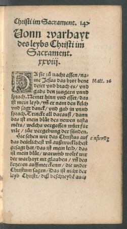 Vonn warhayt des leybs Christi im Sacrament. xxviii.