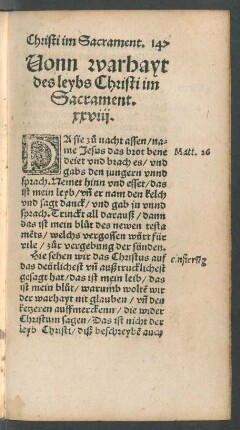 Vonn warhayt des leybs Christi im Sacrament. xxviii.