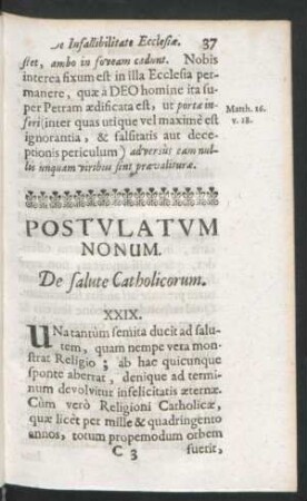 Postulatum Nonum. De salute Catholicorum