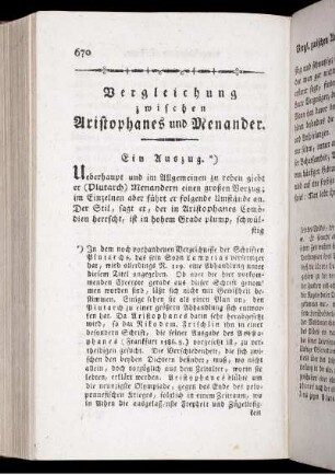 Vergleichung zwischen Aristophanes und Menander