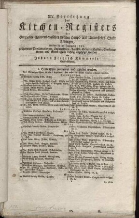 14: Fortsetzung des Kirchen-Registers der Herzoglich-Wirtembergischen zweiten Haupt- und Universitäts-Stadt Tübingen