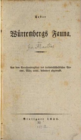 Ueber Würtembergs Fauna