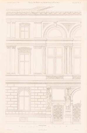 Palais Kronenberg, Warschau: Ansicht Detail (aus: Atlas zur Zeitschrift für Bauwesen, hrsg. v. G. Erbkam, Jg. 24, 1874)