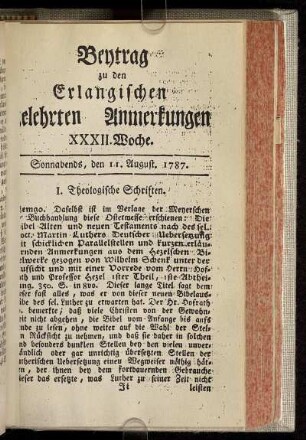 XXXII. Woche. Sonnabends, den 11. August. 1787.