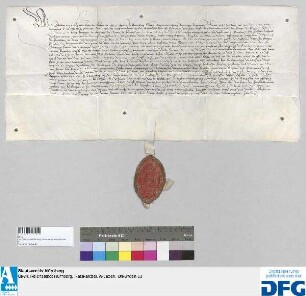 Sebaldus, Abt von St. Aegydien zu Nürnberg, vidimiert die Urkunde Kaiser Friedrichs III. vom 26. Juli 1464 betreffend die Eidelsleistung durch den Rat zu Nürnberg.