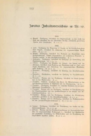 Zweites Inhaltsverzeichnis zu Nr. 16