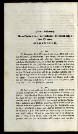 Dritte Ordnung. Krankheiten mit vermehrter Gerinnbarkeit des Blutes. Hämopexien