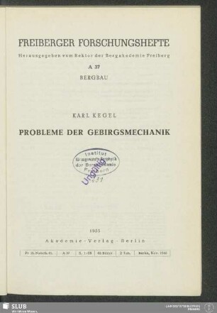 Probleme der Gebirgsmechanik