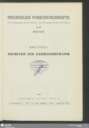 Probleme der Gebirgsmechanik
