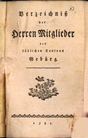 Verzeichniss der Herren Mitglieder des löblichen Kantons Gebürg