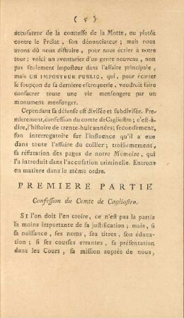 Premiere Partie. Confession du Comte de Cagliostro