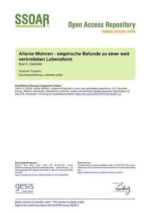 Alleine Wohnen - empirische Befunde zu einer weit verbreiteten Lebensform