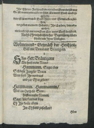 Wolmeinend-Gespräch der Hochzeit-Gäst mit Braut und Bräutigam.