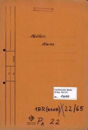 Personenheft Hans Keller (*29.09.1907), Oberstleutnant und SS-Obersturmbannführer