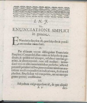 I. N. J. De Enunciatione Simplici in genere.