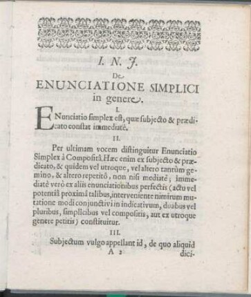 I. N. J. De Enunciatione Simplici in genere.