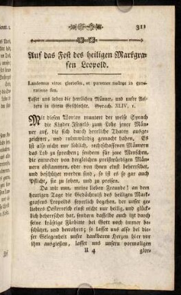 311-321, Auf das Fest des heiligen Markgrafen Leopold.
