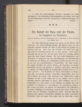 Der Kampf der Kuru und der Pandu, der Hauptinhalt des Mahabbarat