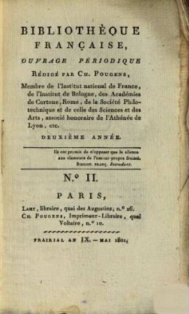 Bibliothèque française : ouvrage périodique. 2. 1801, 2 = Mai