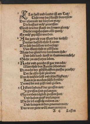 CLar hell vnd lauter ist am Tag/ || Thut vns die schrifft beweysen: ||