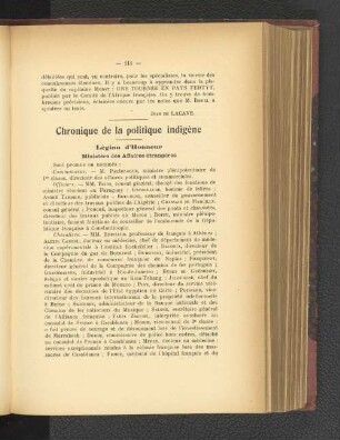 Chronique de la politique indigène.