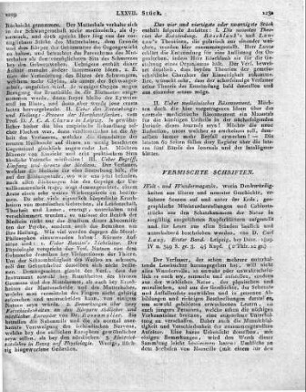 Welt- und Wundermagazin, worin Denkwürdigkeiten aus älterer und neuester Geschichte, erhabene Scenen auf und unter der Erde, geographische Miniaturdarstellungen und Cabinetsstücke aus den Schatzkammern der Natur in sorgfältig ausgeführten Kupferblättern aufgestellt und für Leser aus allen Ständen fasslich und unterhaltend beschrieben werden, von D. Carl Lang. Erster Band. Leipzig, bey Dürr. 1809. IV u. 349 S. gr. 8. 45 Kupf.