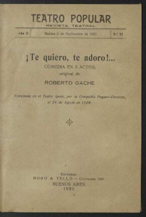 2.1920=Nr. 52: Te quiero, te adoro! : comedia en 3 actos