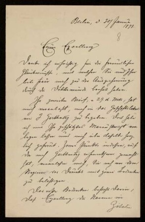 8: Brief von Alexander Achilles an Gottlieb Planck, Berlin, 30.1.1897