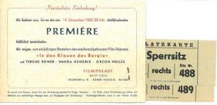Einladungskarte des Film-Palast zur Premiere des Films "In den Klauen des Borgia"