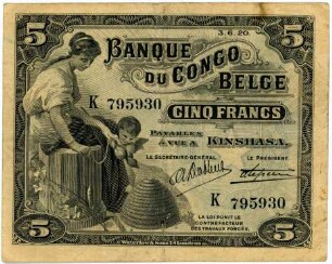 Geldschein, 5 Francs (FRF), 3.6.1920