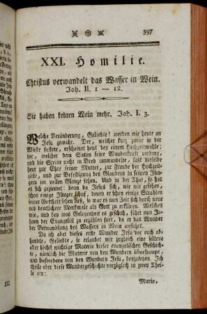 XXI. Homilie. Christus verwandelt das Wasser zu Wein. Joh. II. 1-12.