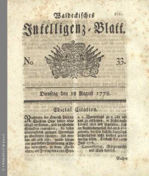 No. 33. Dienstag den 18 August 1778