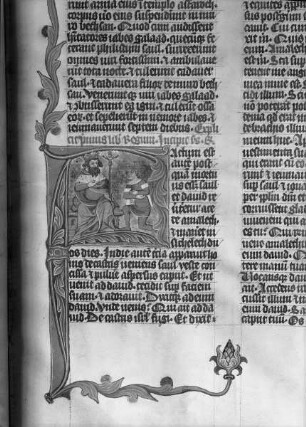 Lateinische Bibel, Teil II — Initiale F mit thronendem König und Bittsteller, Folio 21a