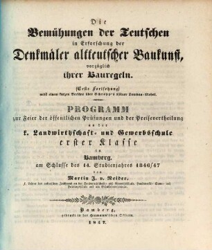 Die Bemühungen der Deutschen in Erforschung der Denkmäler altdeutscher Baukunst vorzüglich ihrer Bauregeln