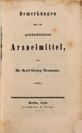Bemerkungen über die gebräuchlichsten Arzneimittel