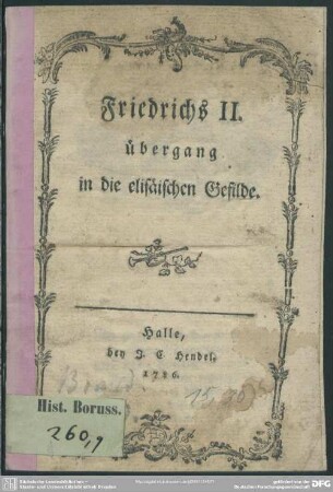 Friedrichs II. Übergang in die elisäischen Gefilde