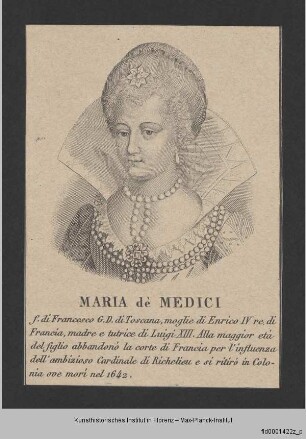 Folge von Bildnissen, Fürstenhäuser und Dogen : Bildnis der Maria de'Medici