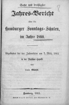36.1860(1861): Jahres-Bericht über die Hamburger Sonntags-Schulen im Jahre ...