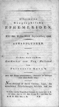 1806: Allgemeine geographische Ephemeriden
