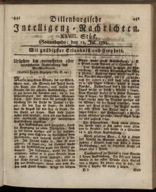 XXVIII. Stück. Sonnabends: den 13. Jul. 1793.