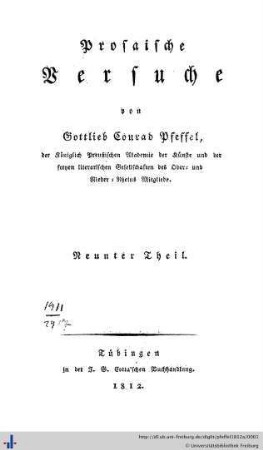 Neunter Theil: Prosaische Versuche